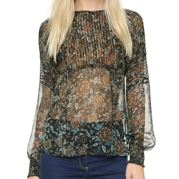 New $450 Veronica Beard 100% Silk Size 6 Chiffon Tooley Pintuck Blouse Smocked - Picture 1 of 10